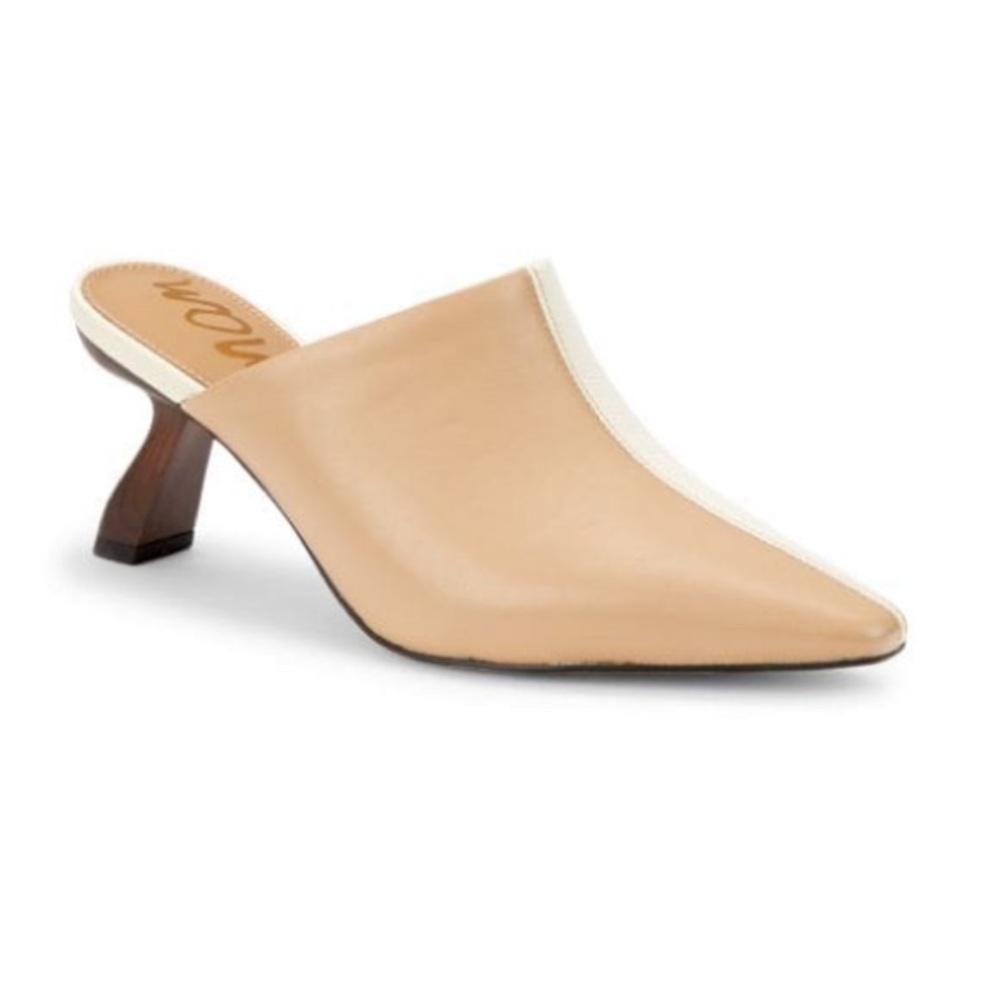 Color block genuine leather mules